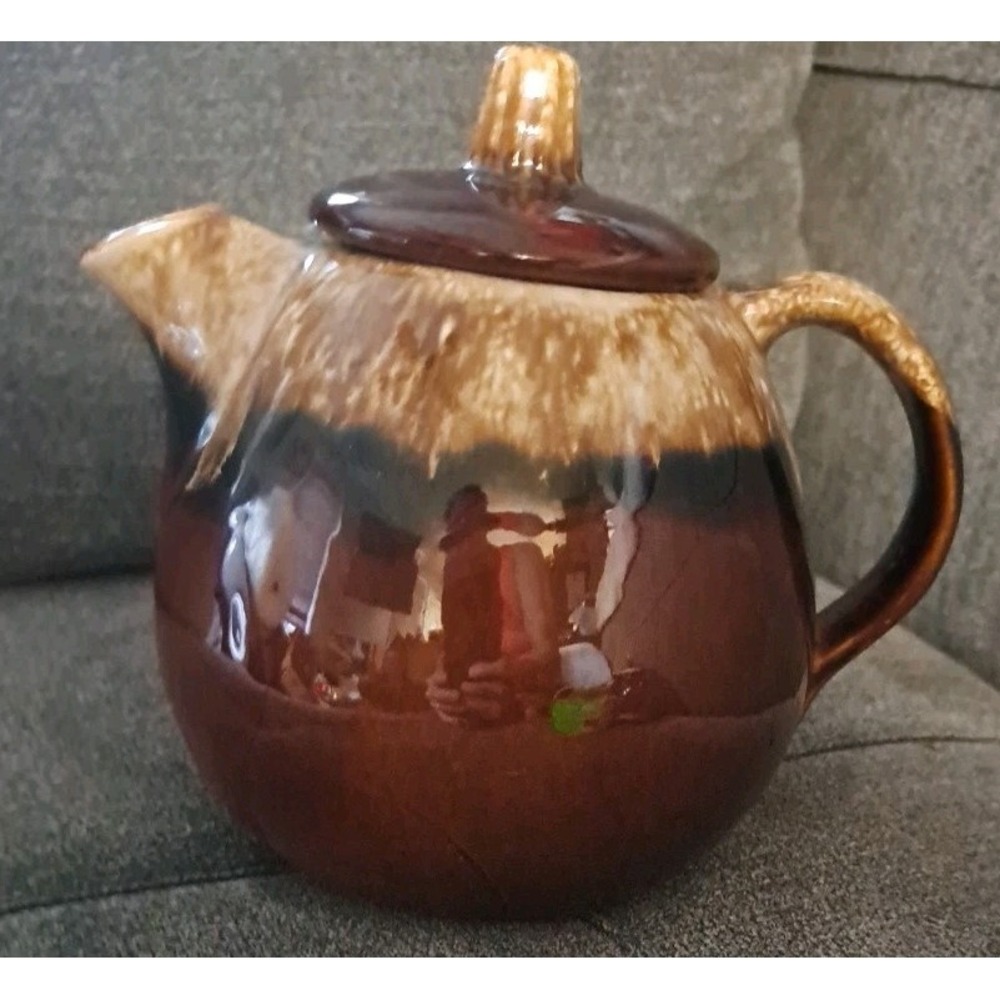 Vintage Hull USA Oven Proof Brown Drip Glaze Tea Pot 6.5"